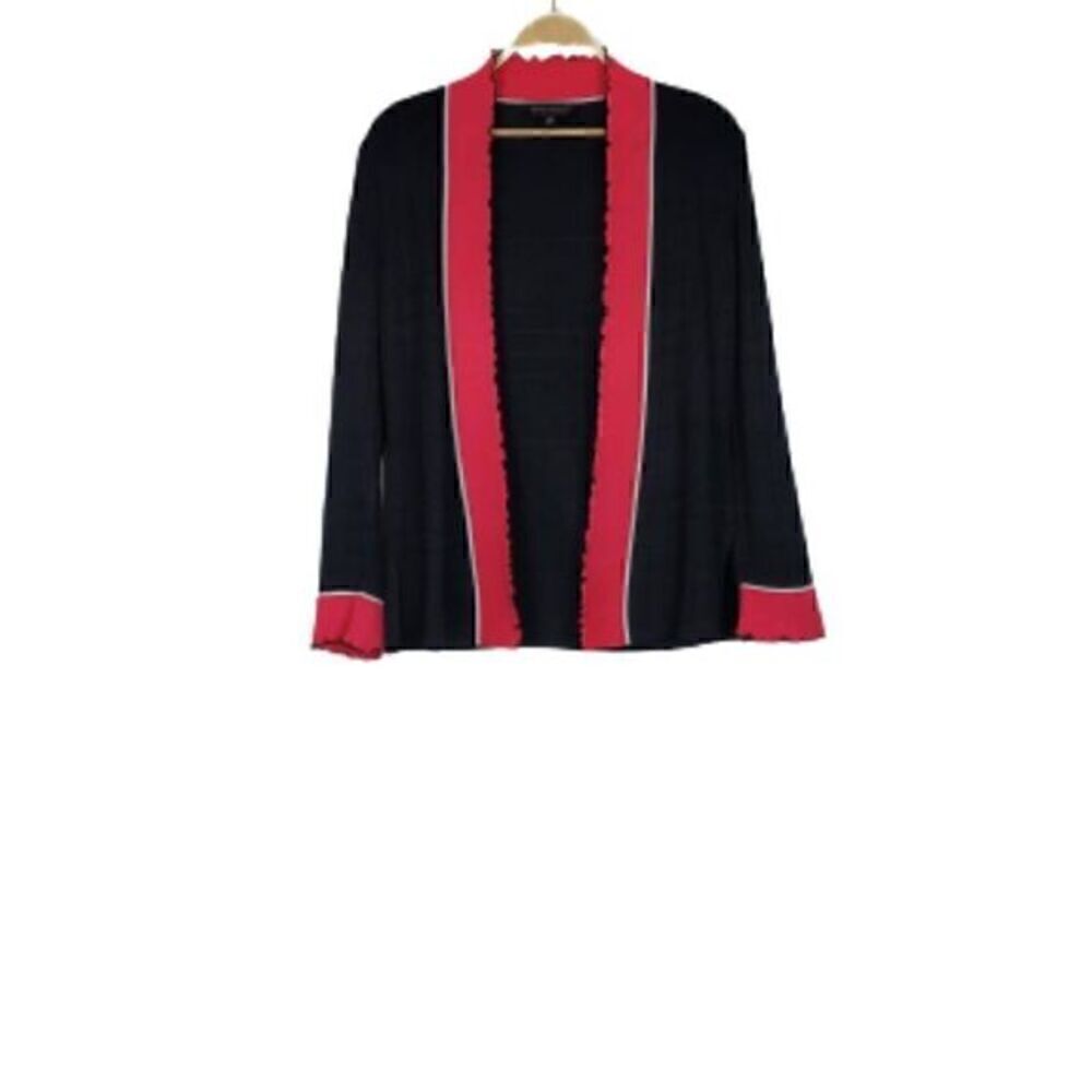 Ming Wang Textured Windowpane Open Front Cardigan - Picture 2 of 5